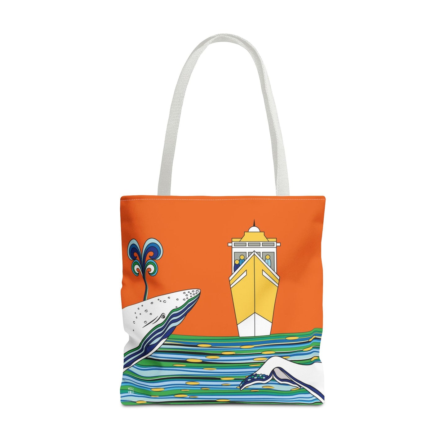 Watching Whales in Orange Fashion Tote - Fashion Tote & Beach Bag