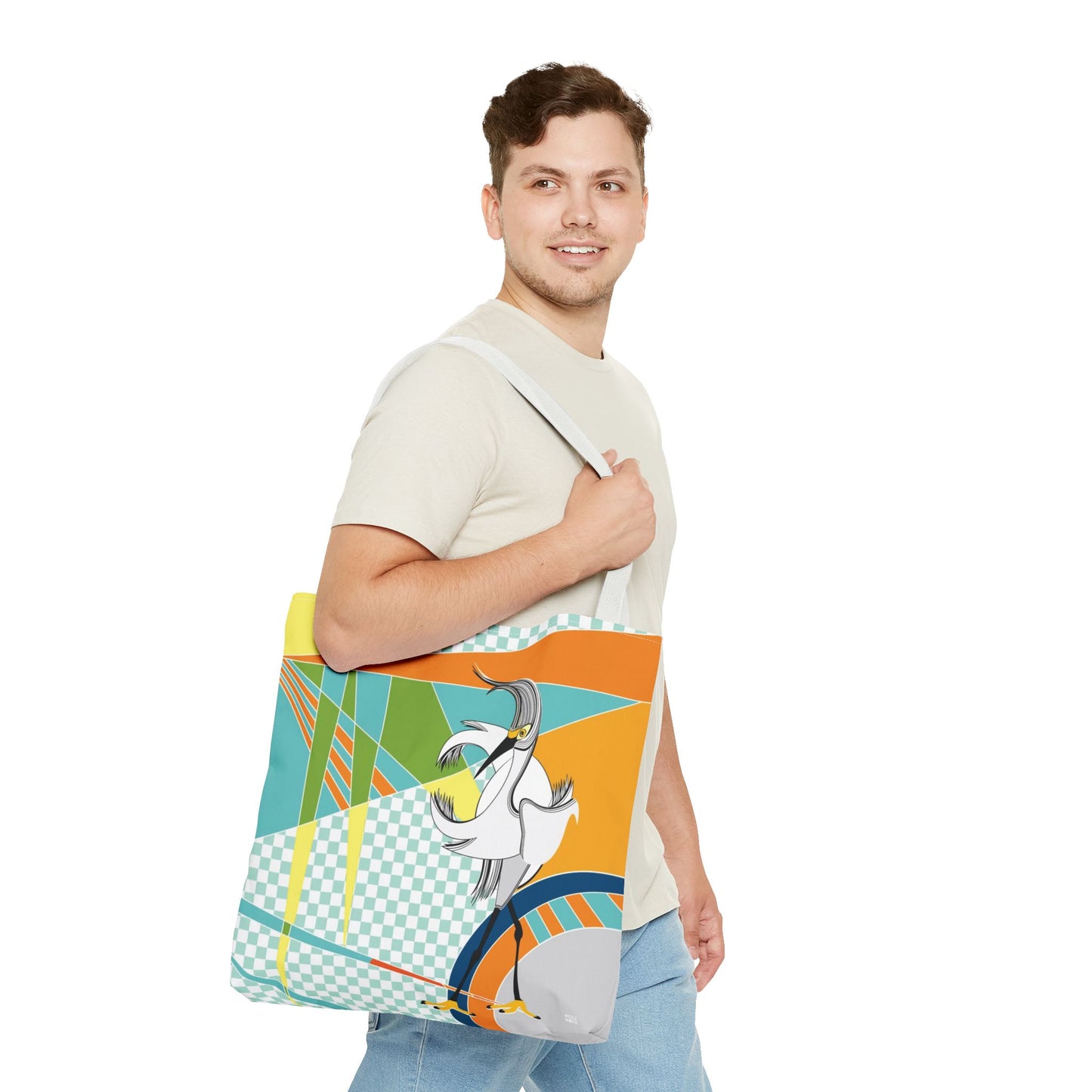 Egret Walks in Orange - Fashion Tote & Beach Bag