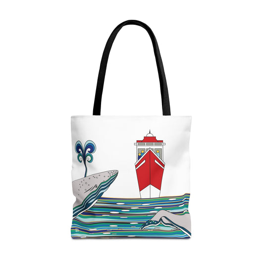 Watching Whales in White - Fashion Tote & Beach Bag