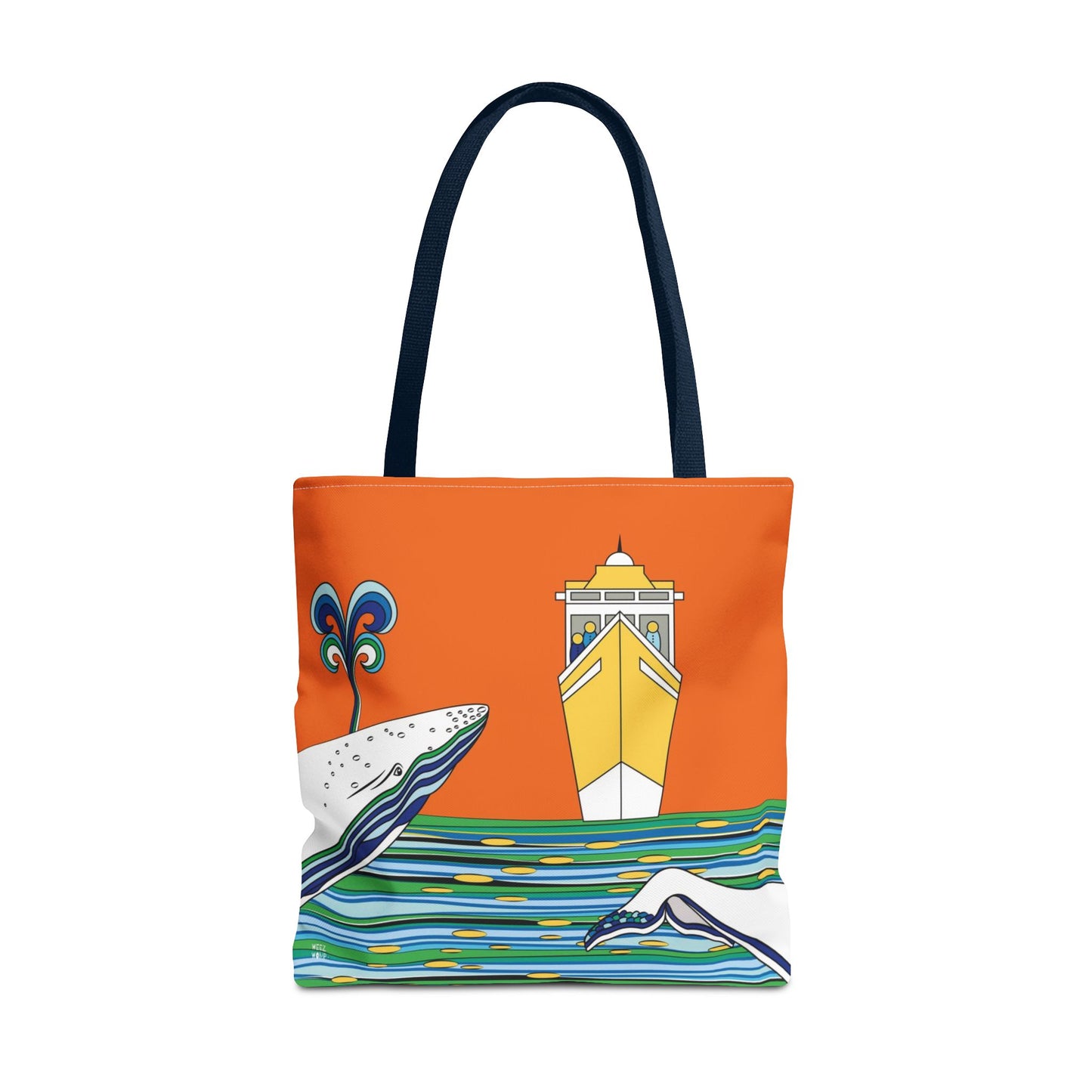 Watching Whales in Orange Fashion Tote - Fashion Tote & Beach Bag