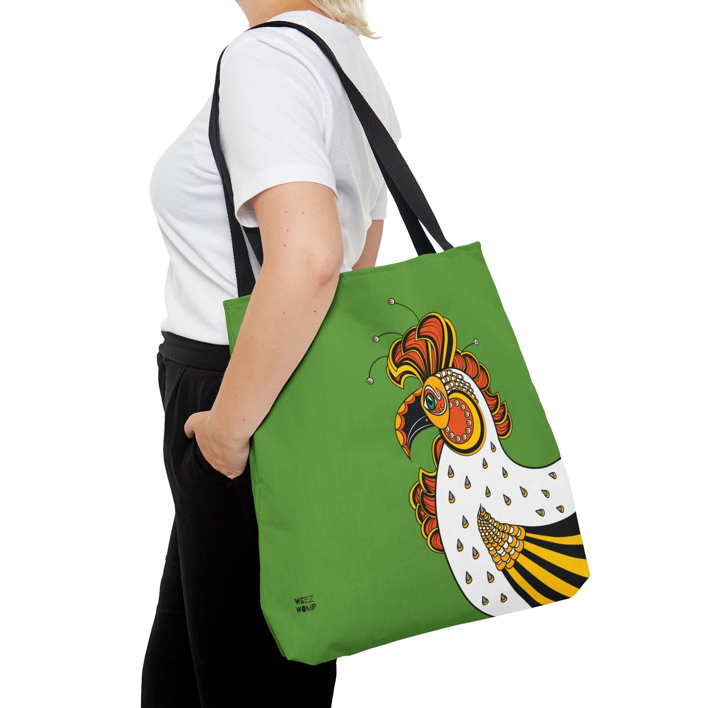 Rooster in Green Fashion Tote & Beach Bag