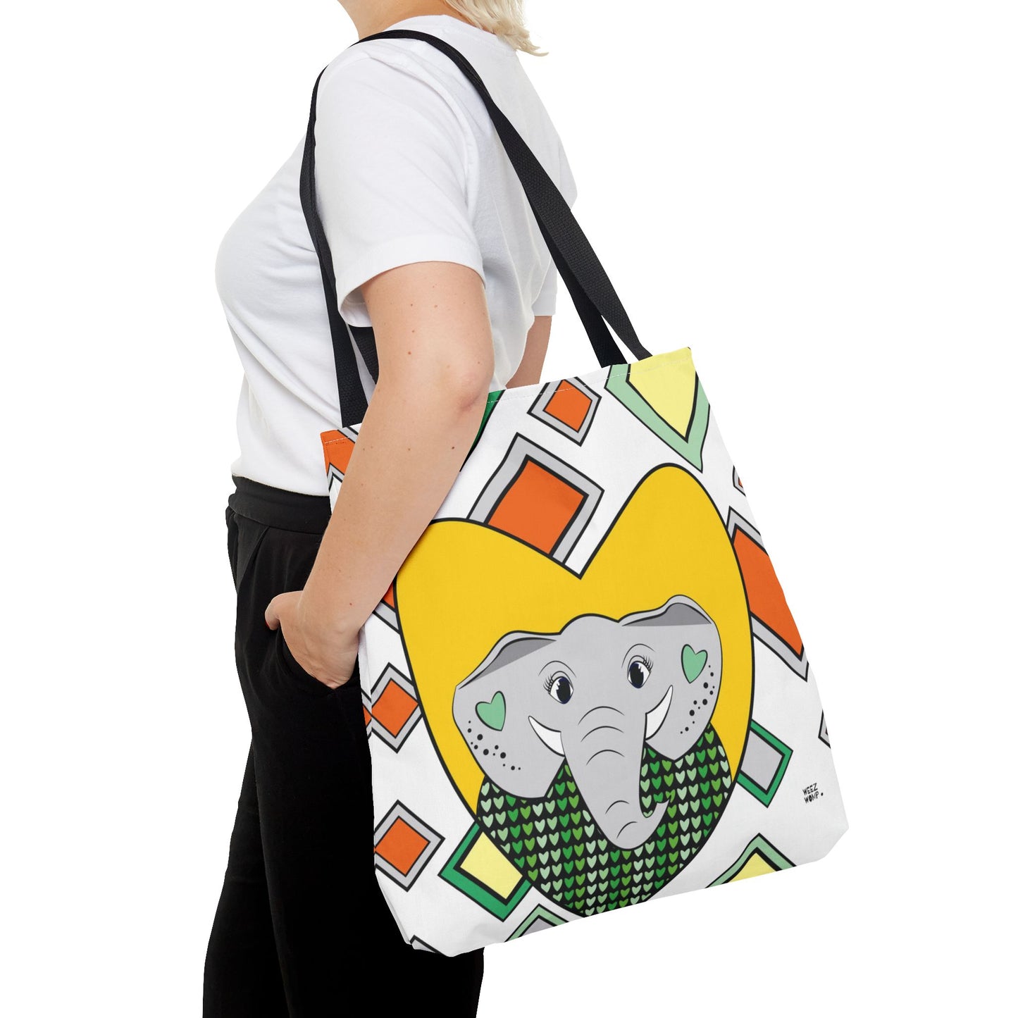 Elephant Love in Green - Fashion Tote & Beach Bag