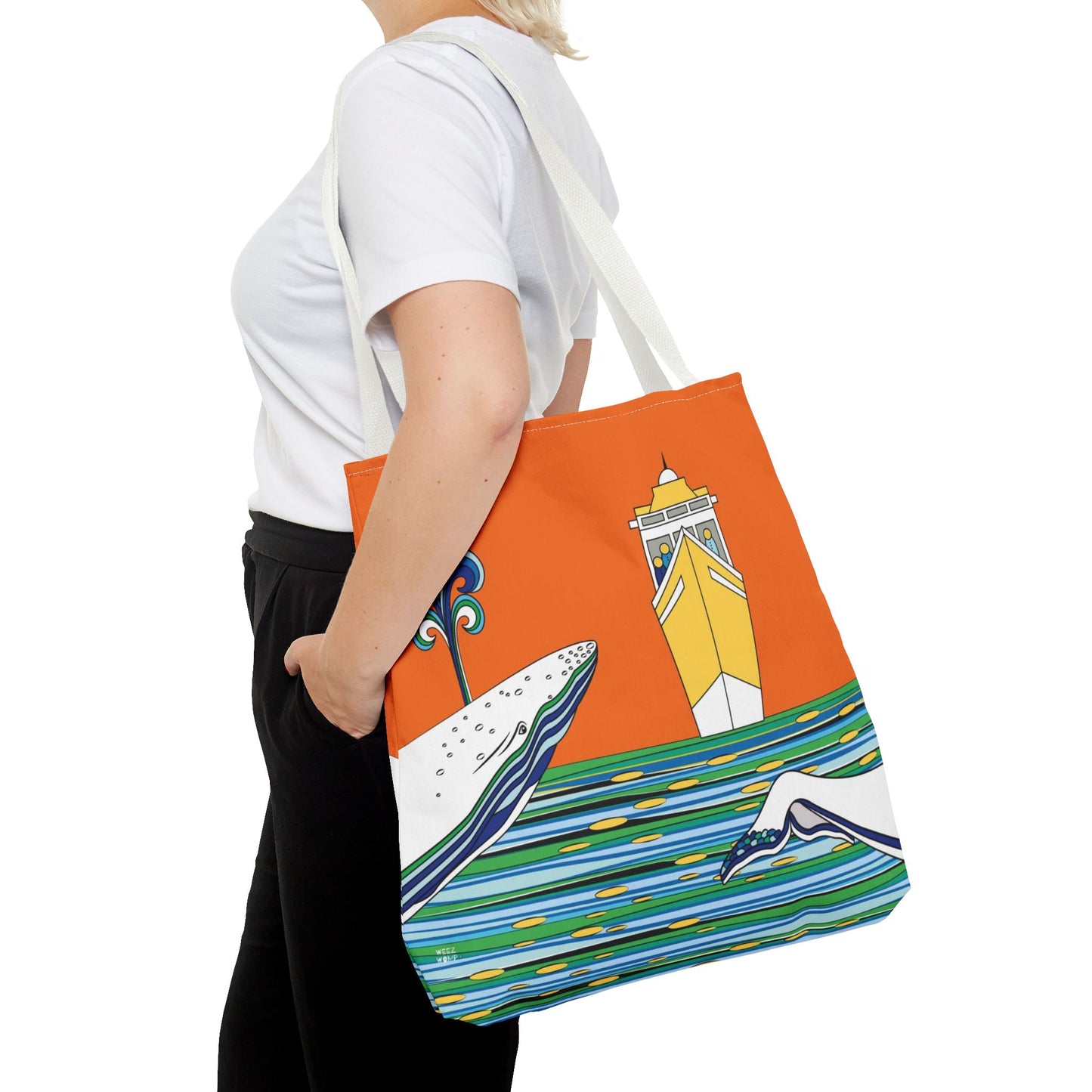 Watching Whales in Orange Fashion Tote - Fashion Tote & Beach Bag