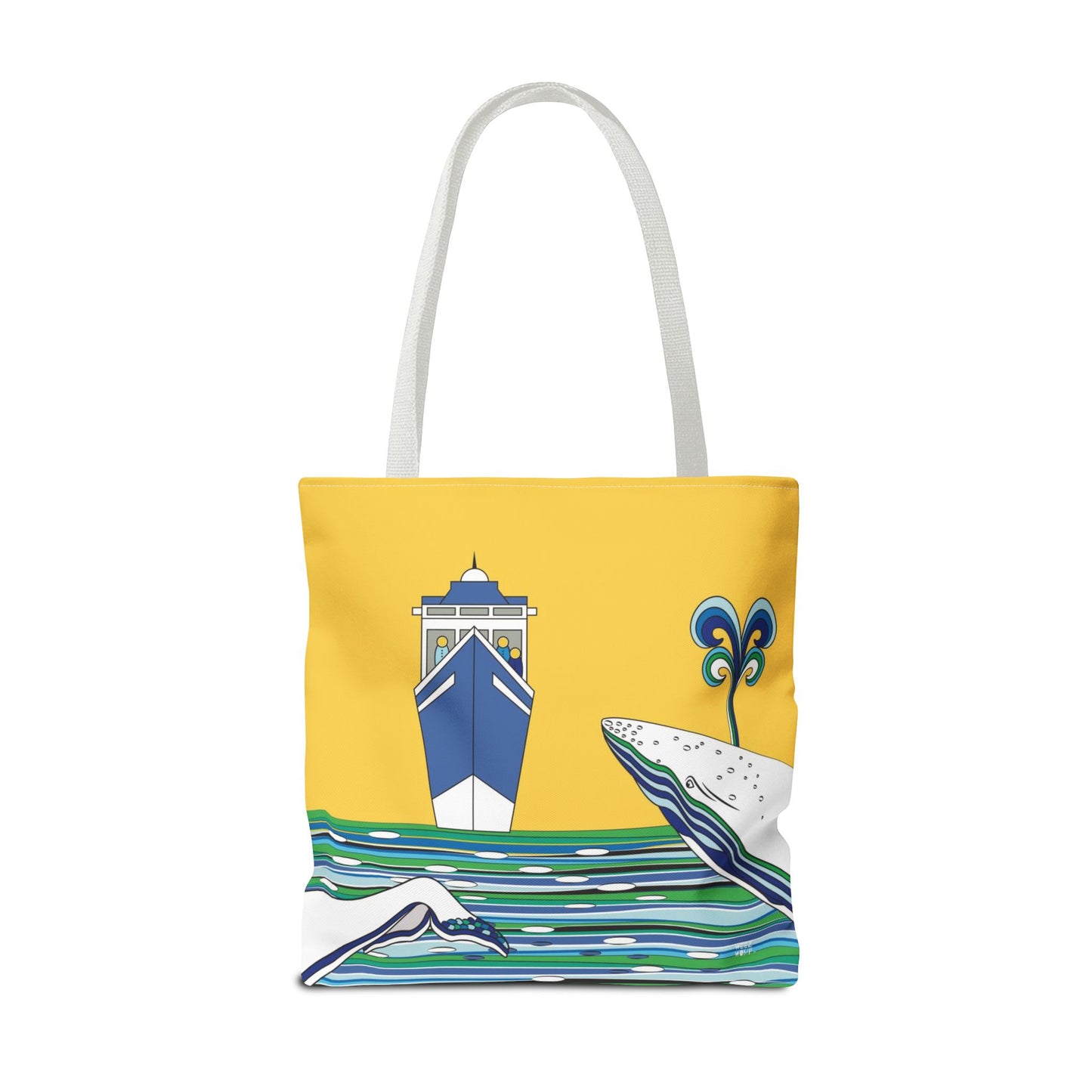 Watching Whales in Yellow Fashion Tote - Fashion Tote & Beach Bag