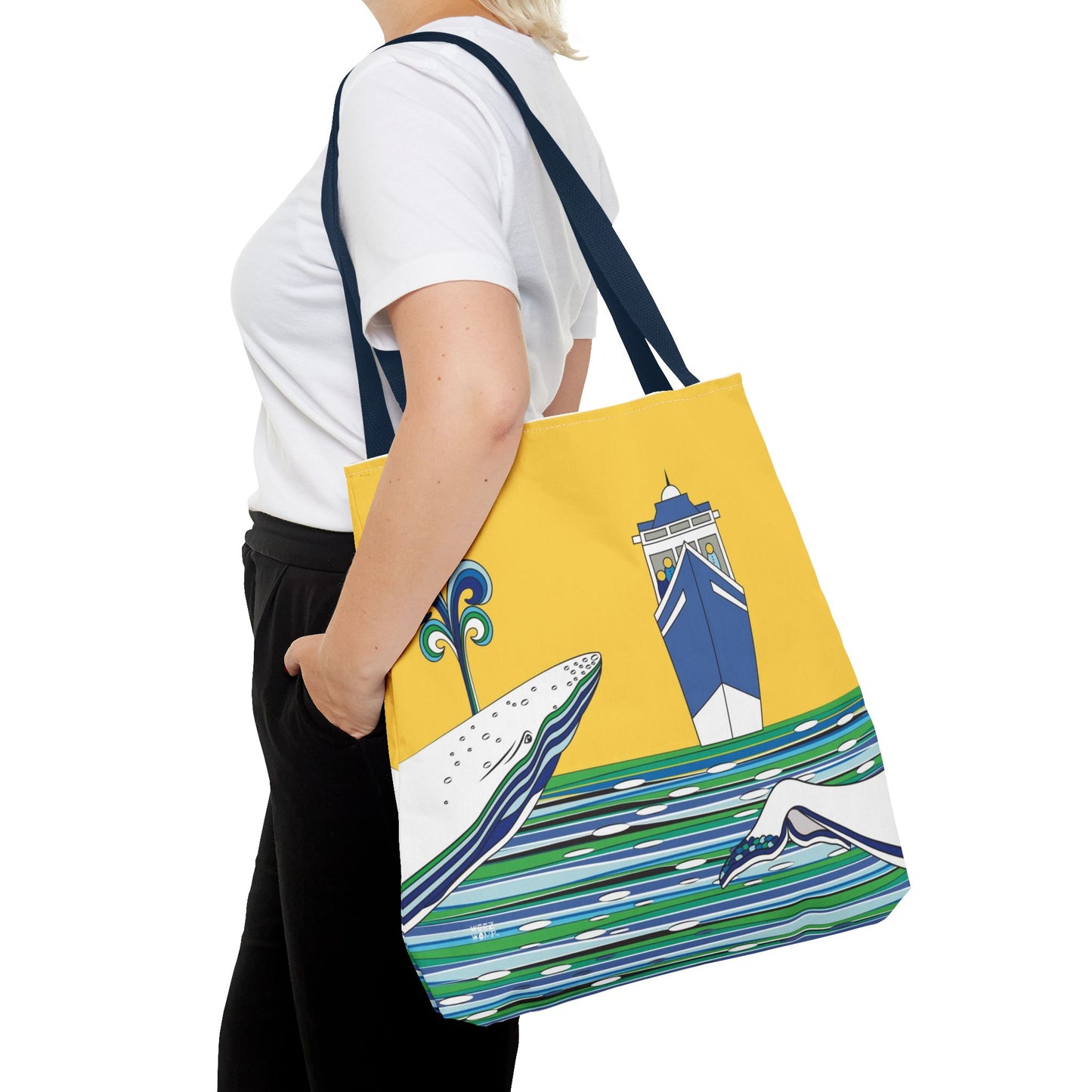 Watching Whales in Yellow Fashion Tote - Fashion Tote & Beach Bag