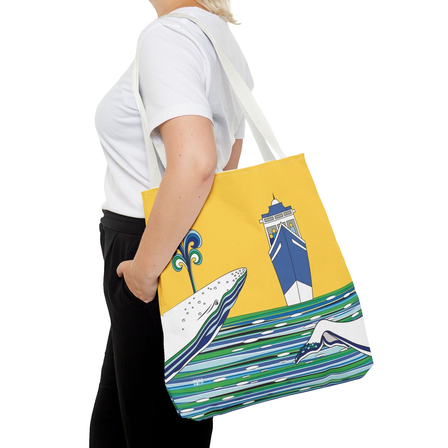 Watching Whales in Yellow Fashion Tote - Fashion Tote & Beach Bag