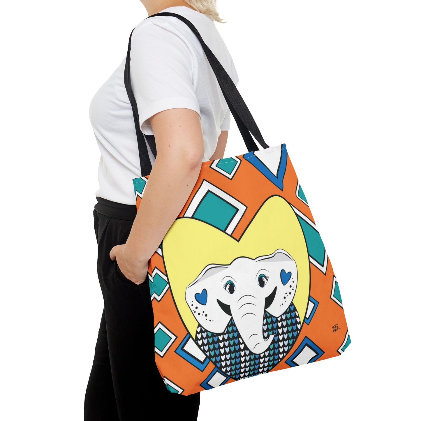 Elephant Love in Orange - Fashion Tote & Beach Bag