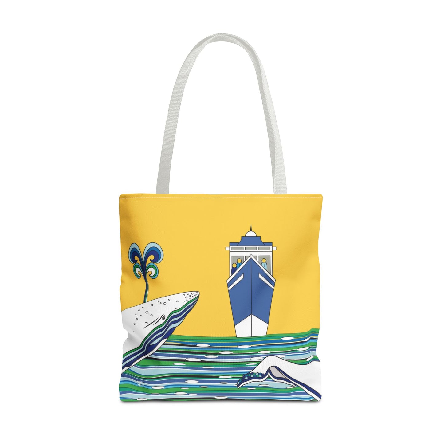 Watching Whales in Yellow Fashion Tote - Fashion Tote & Beach Bag