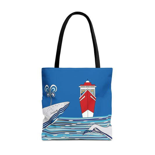 Watching Whales in Blue - Fashion Tote & Beach Bag