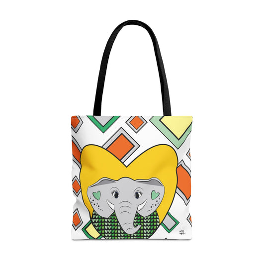 Elephant Love in Green - Fashion Tote & Beach Bag