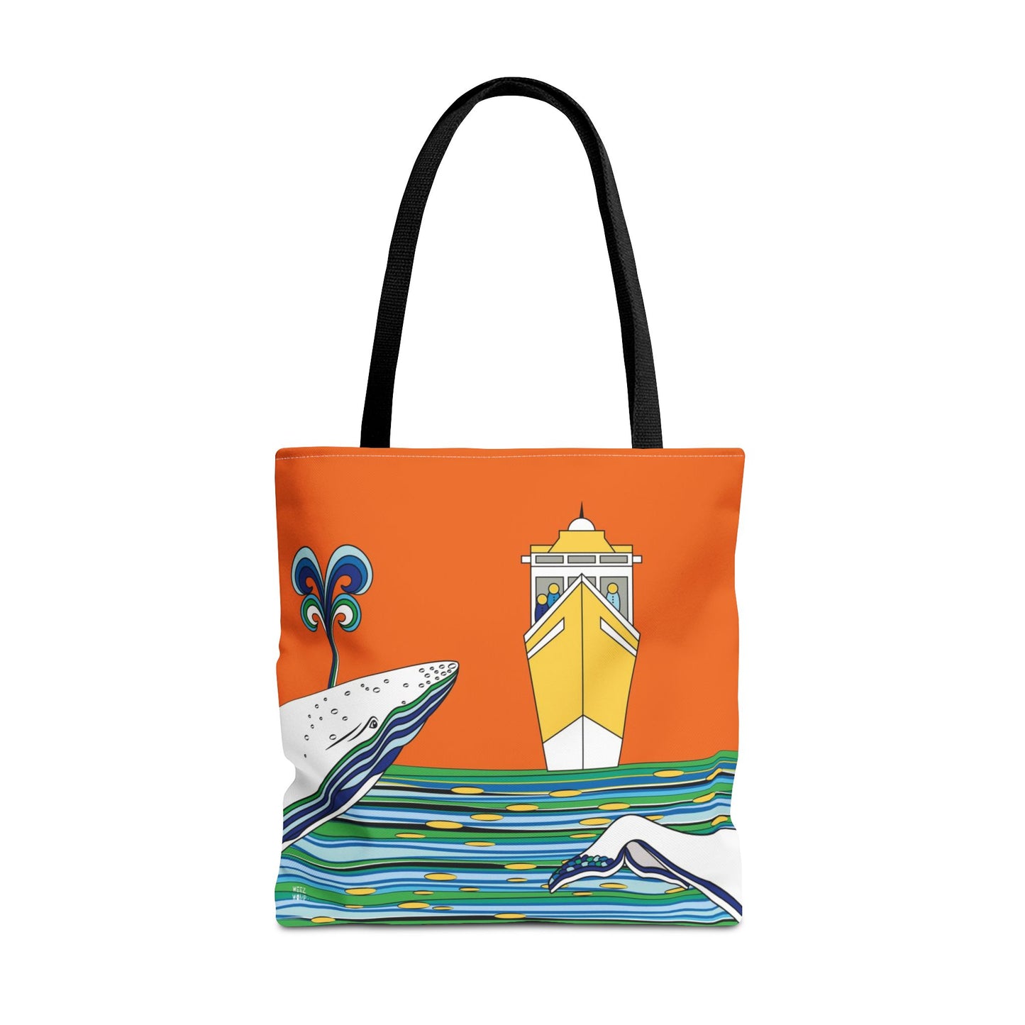 Watching Whales in Orange Fashion Tote - Fashion Tote & Beach Bag