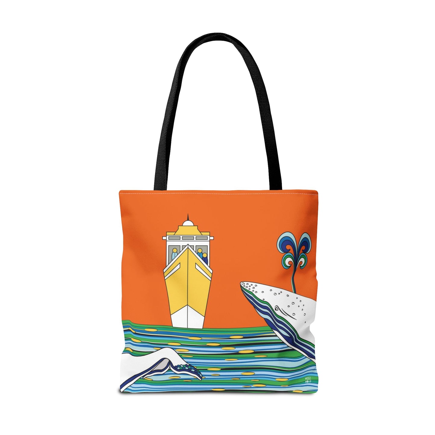 Watching Whales in Orange Fashion Tote - Fashion Tote & Beach Bag