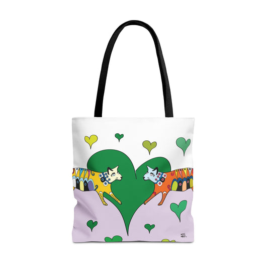 Cat Love in Green - Fashion Tote & Beach Bag