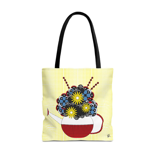 Gardeners Delight Multi Color Watering Can & Flowers - Fashion Tote & Beach Bag