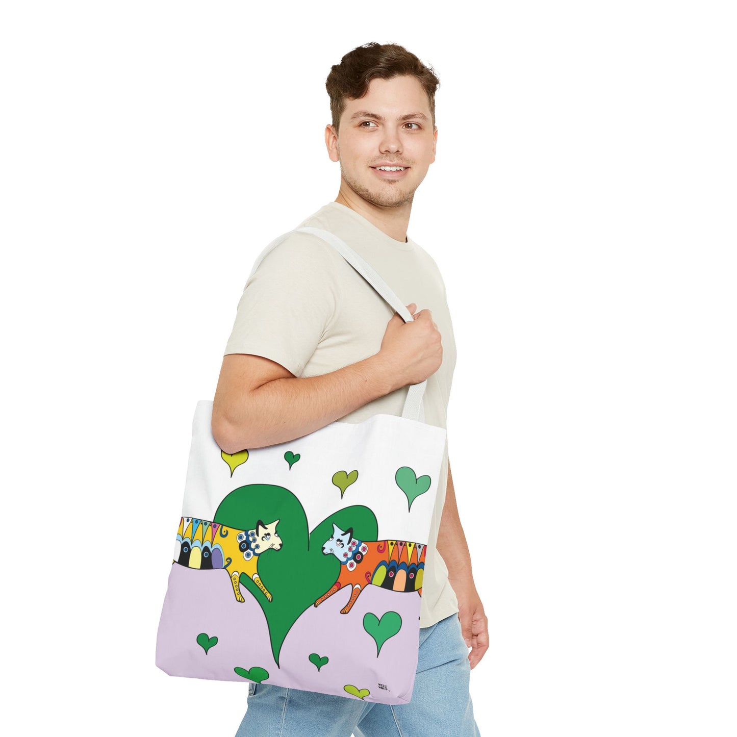 Cat Love in Green - Fashion Tote & Beach Bag