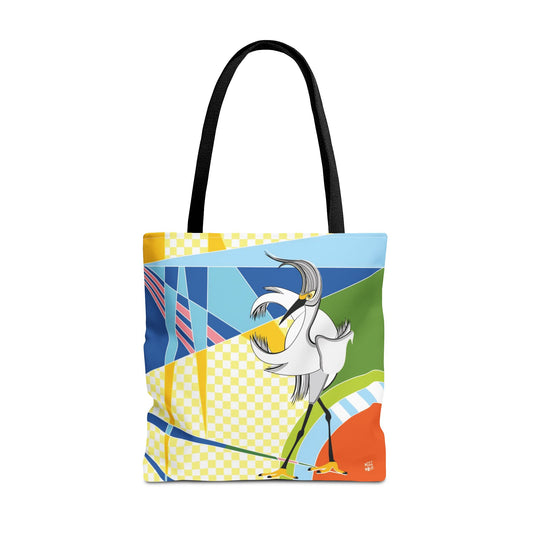 Egret Walks in Blue - Fashion Tote & Beach Bag