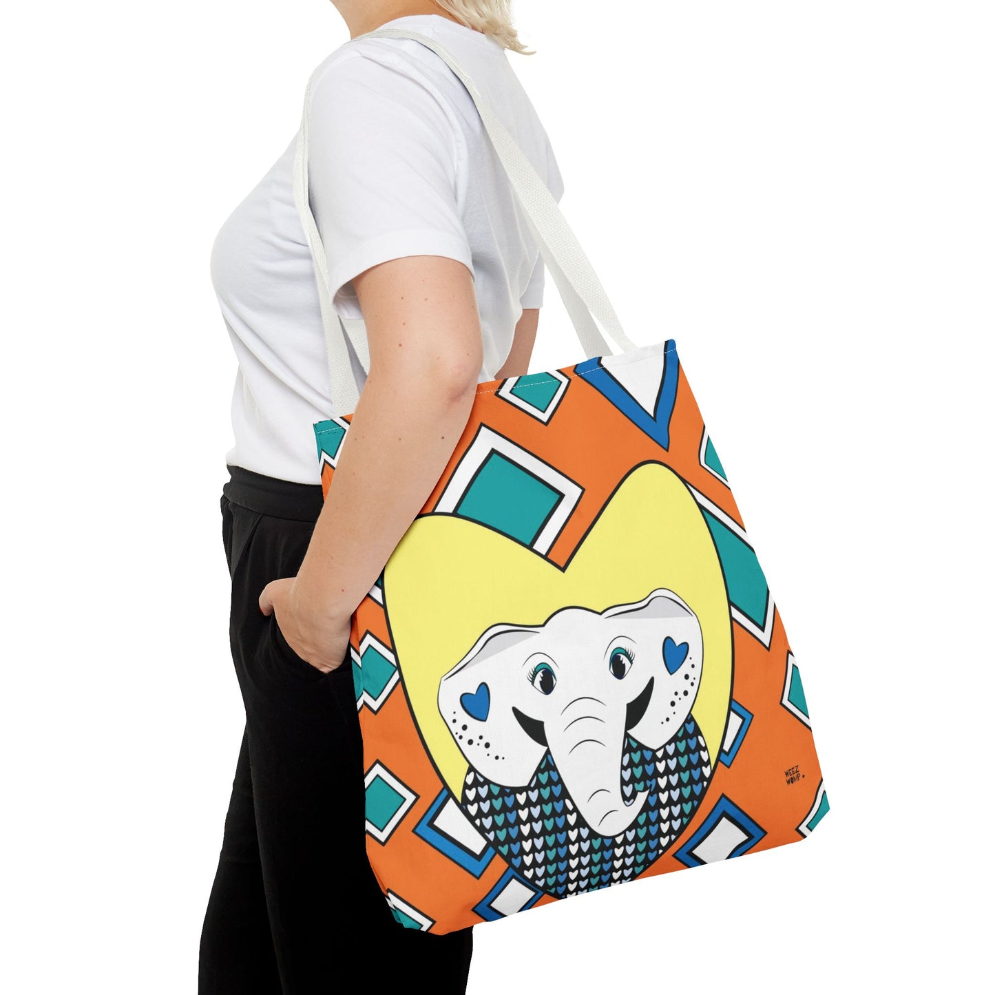 Elephant Love in Orange - Fashion Tote & Beach Bag