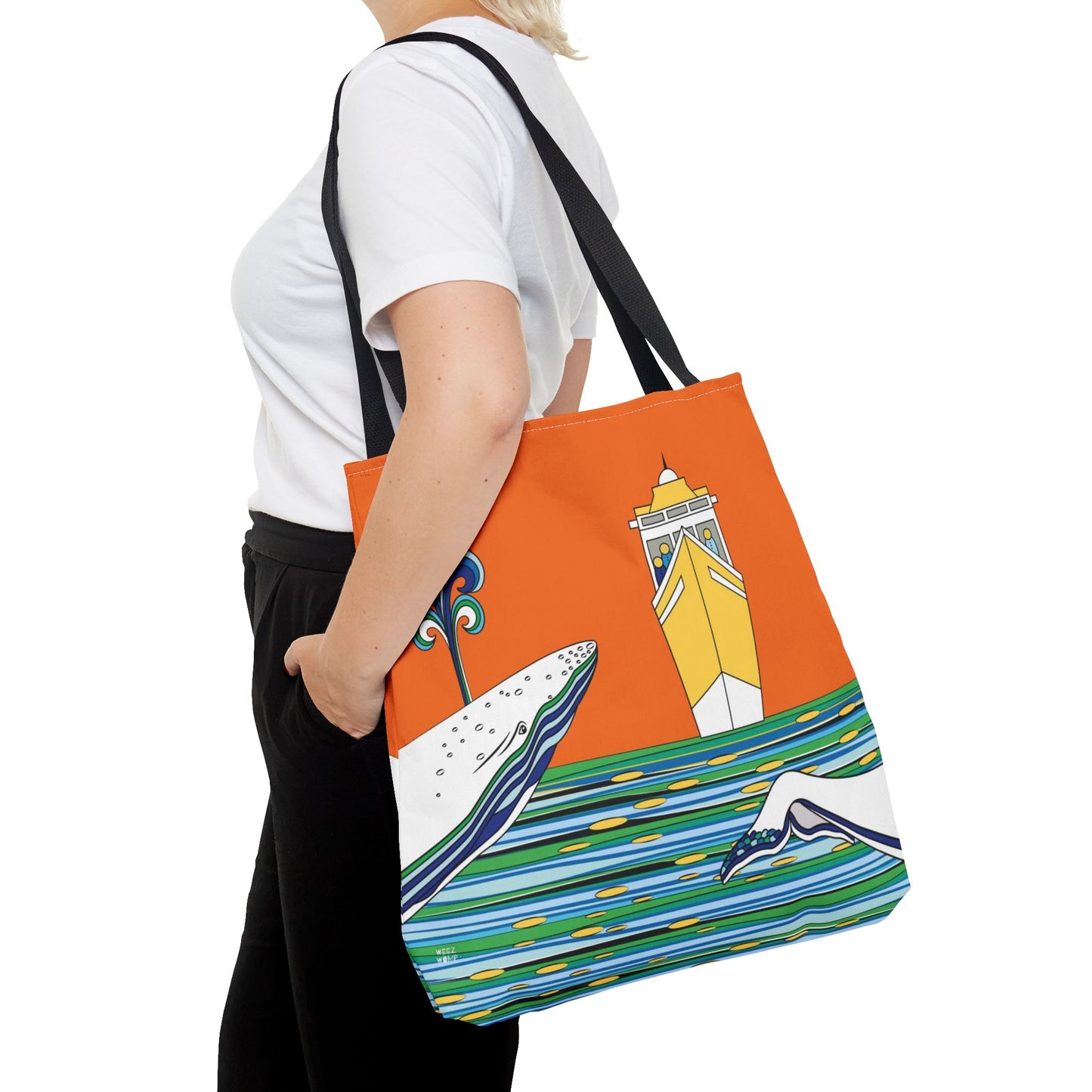 Watching Whales in Orange Fashion Tote - Fashion Tote & Beach Bag