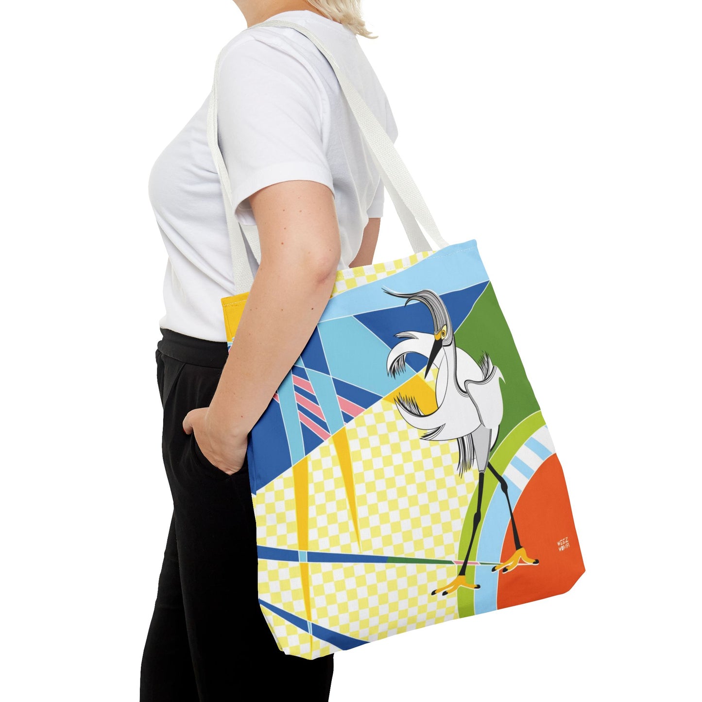 Egret Walks in Blue - Fashion Tote & Beach Bag