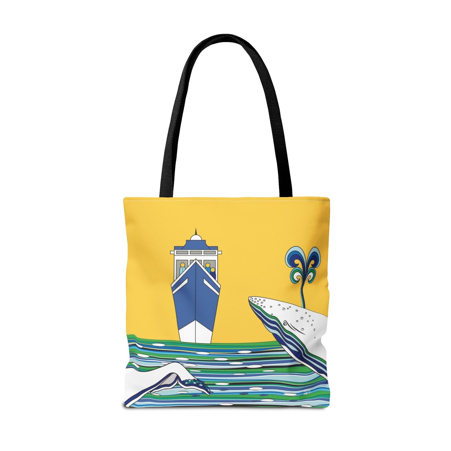 Watching Whales in Yellow Fashion Tote - Fashion Tote & Beach Bag