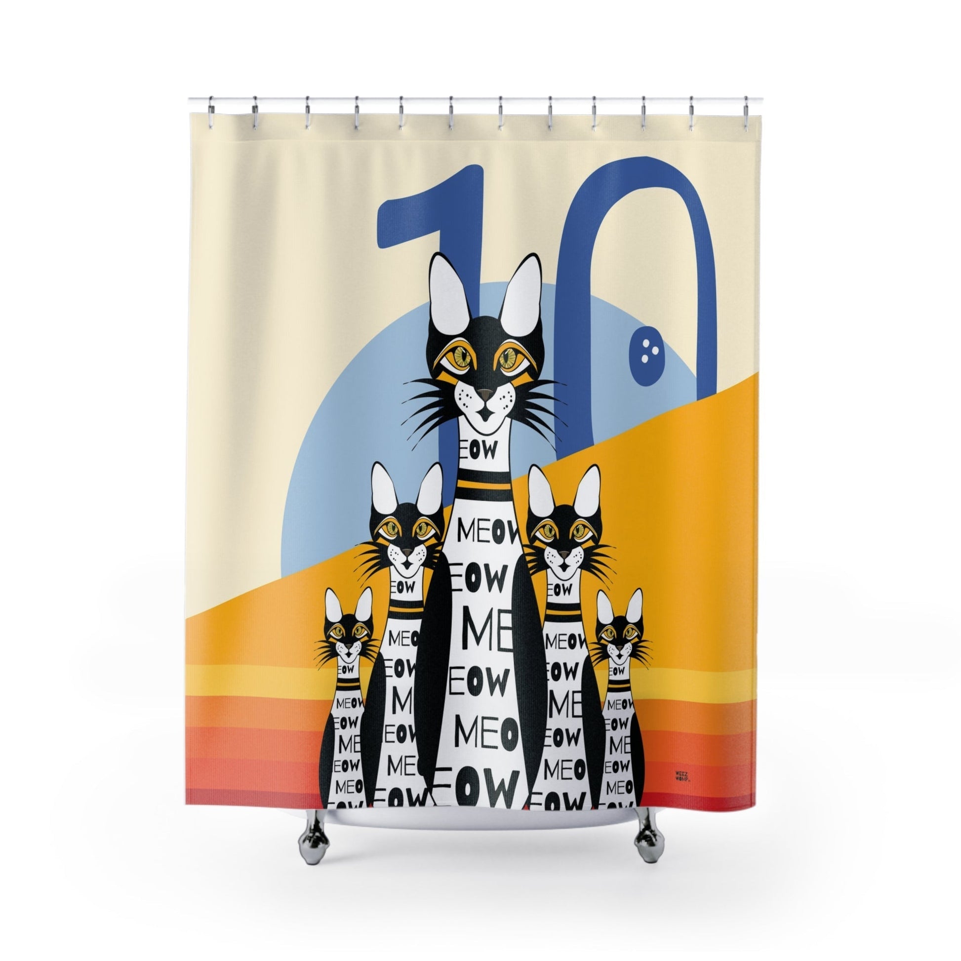 Bathroom Shower Curtain 10 Pin Bowling Cats, Stylish Bath Decor, Whimsical Shower Curtains, Modern Shower Curtains, Fun Shower Curtains - WeezWomp