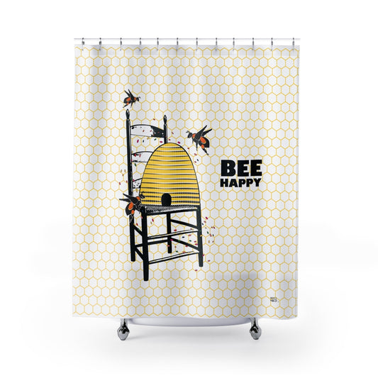 Bee Happy Shower Curtain, Modern Fabric, Unique Shower Curtains, Kids Home Decor, Fun Shower Curtains, Modern Shower Curtains, Bath Decor - WeezWomp