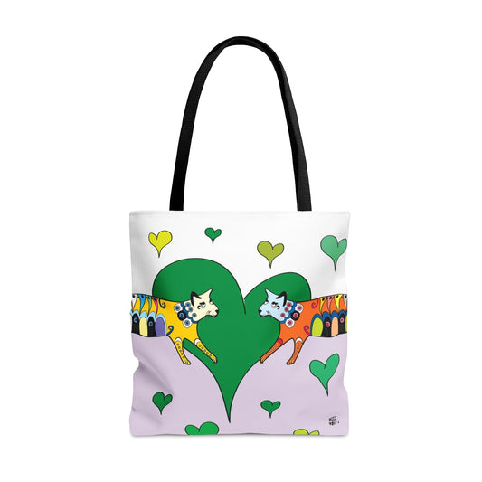 Cat Love in Green - Fashion Tote & Beach Bag - WeezWomp