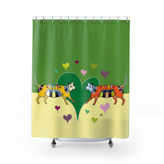 Cat Lover Shower Curtain in Green, Stylish Bath Decor, Whimsical Shower Curtains, Modern Shower Curtains, Fun Shower Curtains - WeezWomp