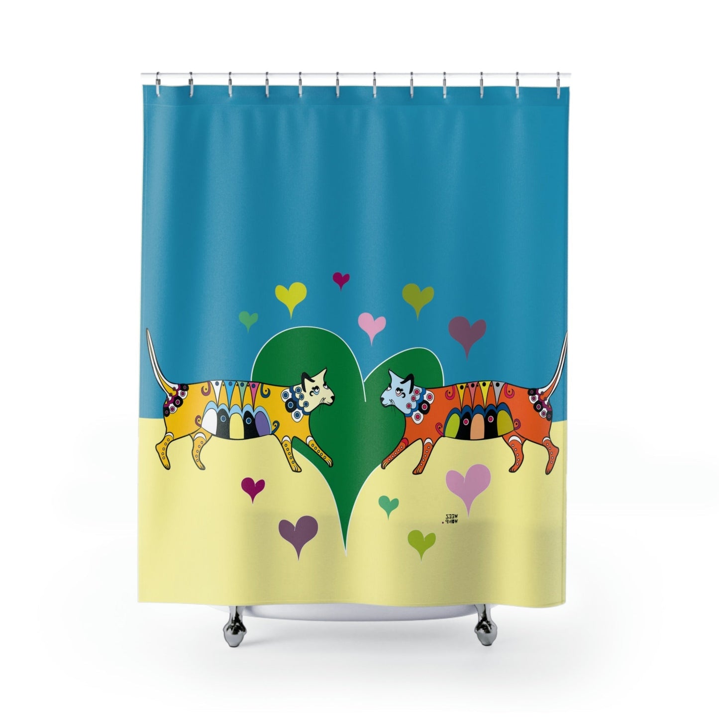 Cat Lover Shower Curtain in Turquoise, Stylish Bath Decor, Whimsical Shower Curtains, Modern Shower Curtains, Fun Shower Curtains - WeezWomp