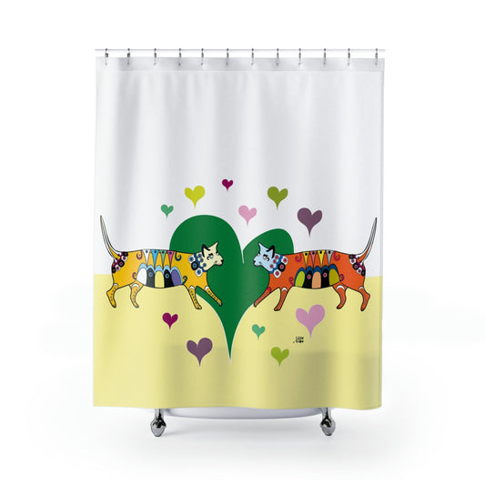 Cat Lover Shower Curtain in White, Stylish Bath Decor, Whimsical Shower Curtains, Modern Shower Curtains, Fun Shower Curtains - WeezWomp