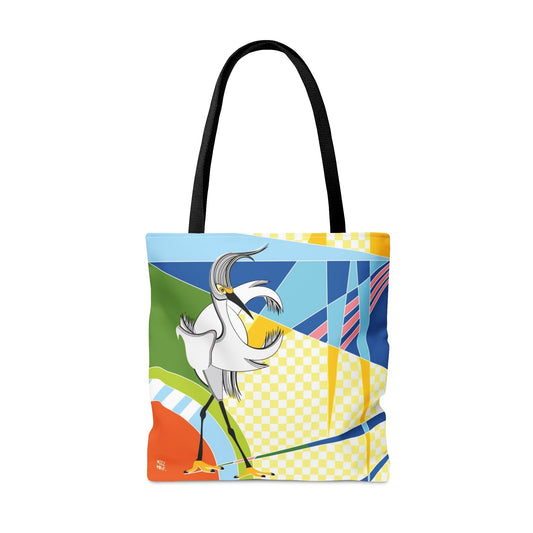 Egret Walks in Blue Fashion & Beach Bag - WeezWomp