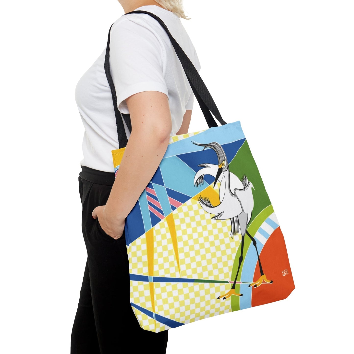 Egret Walks in Blue Fashion & Beach Bag - WeezWomp