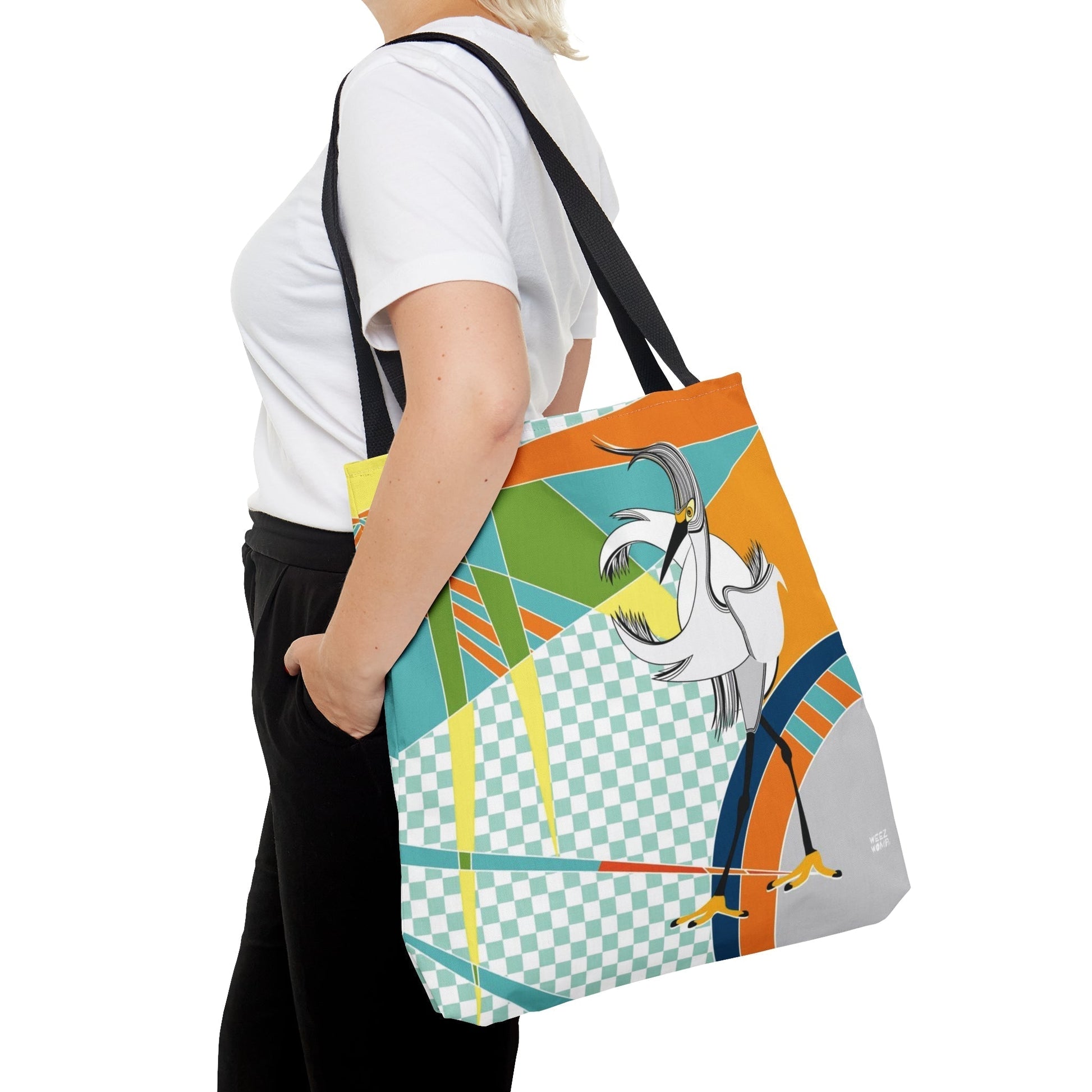 Egret Walks in Orange - Fashion Tote & Beach Bag - WeezWomp