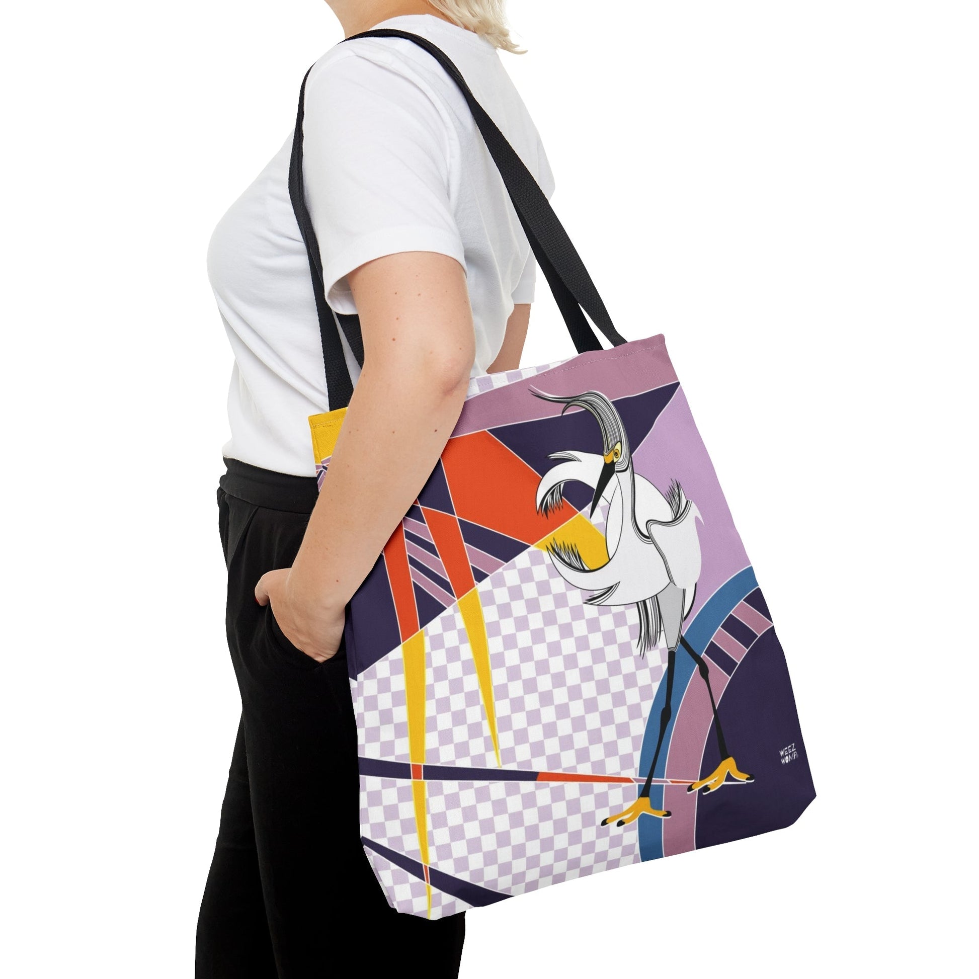 Egret Walks in Purple - Fashion Tote & Beach Bag - WeezWomp