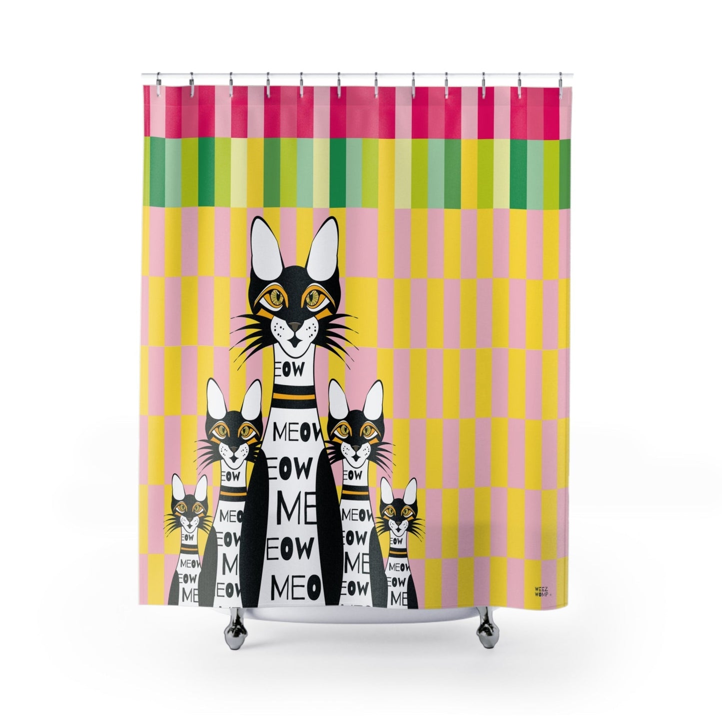 Modern Shower Curtain. Retro Cat Art, Modern Fabric, Unique Shower Curtains, Home Decor, Fun Shower Curtains, Modern Shower Curtains, Retro Bath Decor - WeezWomp