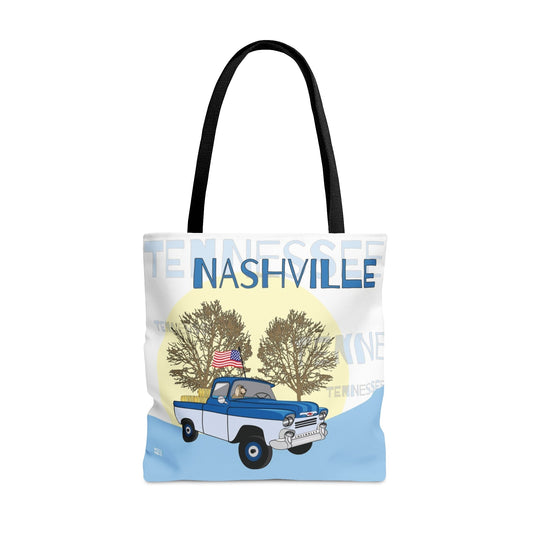 Nashville Chevy Truck in Blue Canvas Tote Bag, Beach Canvas Bag, Travel Bag, Grocery Tote Bag, Fashion Tote - WeezWomp