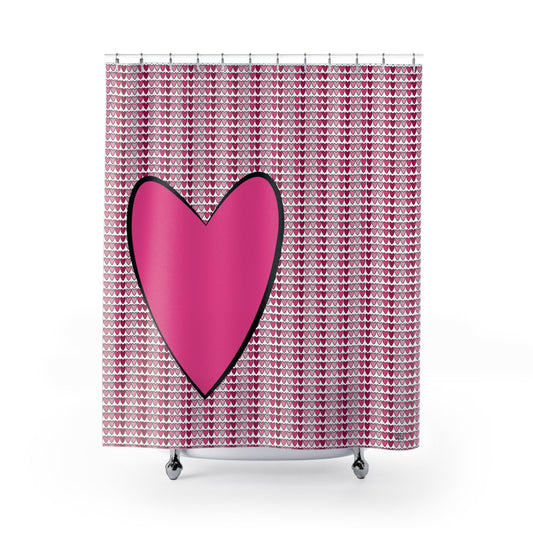 Pink Heart Shower Curtain, Modern Fabric, Unique Shower Curtains, Kids Home Decor, Fun Shower Curtains, Modern Shower Curtains, Bath Decor - WeezWomp