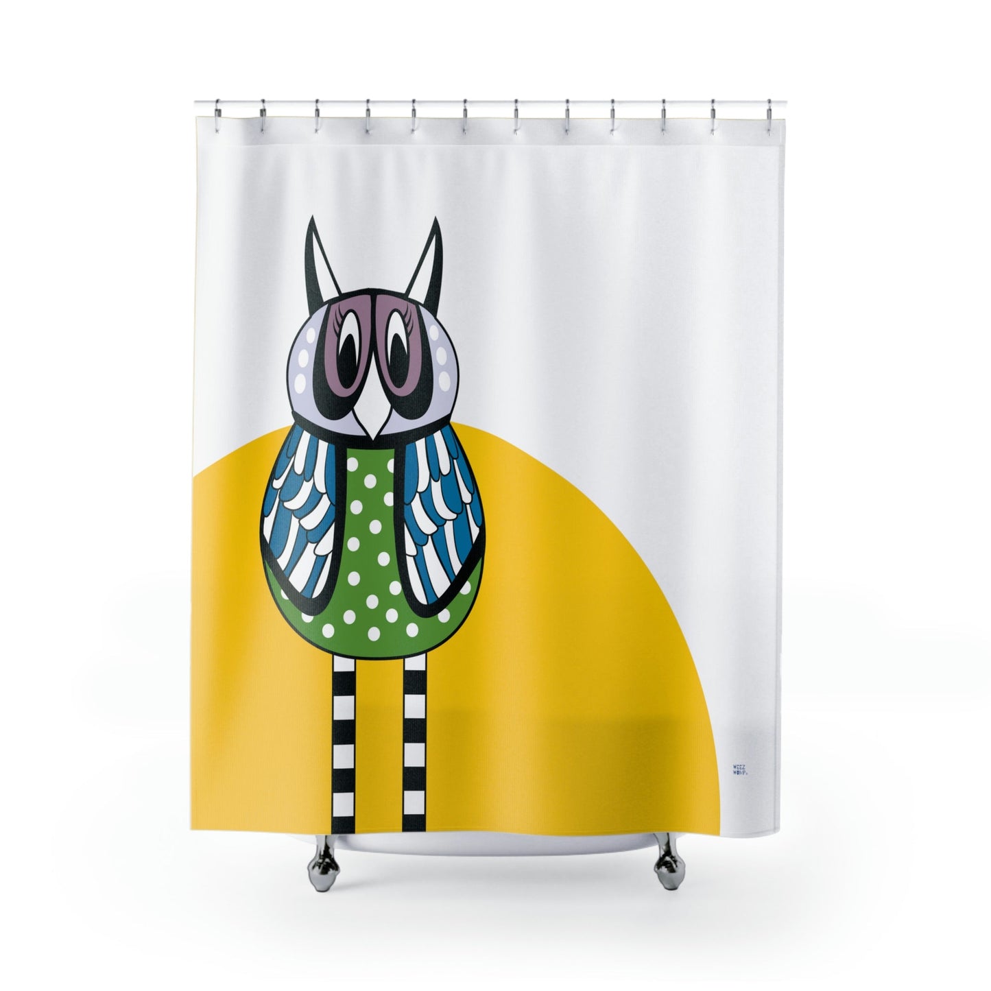 Retro Owl Shower Curtain in Yellow, Stylish Bath Decor, Whimsical Shower Curtains, Modern Shower Curtains, Fun Shower Curtains - WeezWomp