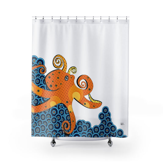 Shower Curtain. Octopus, Modern Fabric, Unique Shower Curtains, Home Decor, Fun Shower Curtains, Modern Shower Curtains, Sea Creature Bath Decor - WeezWomp