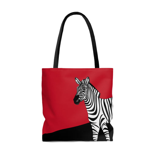 Zebra on Red - Fashion Tote & Beach Bag - WeezWomp